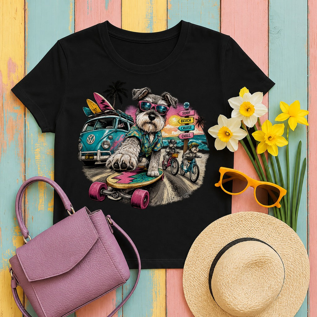 Schnauzer Surf Skater Adventure T-shirt in Black