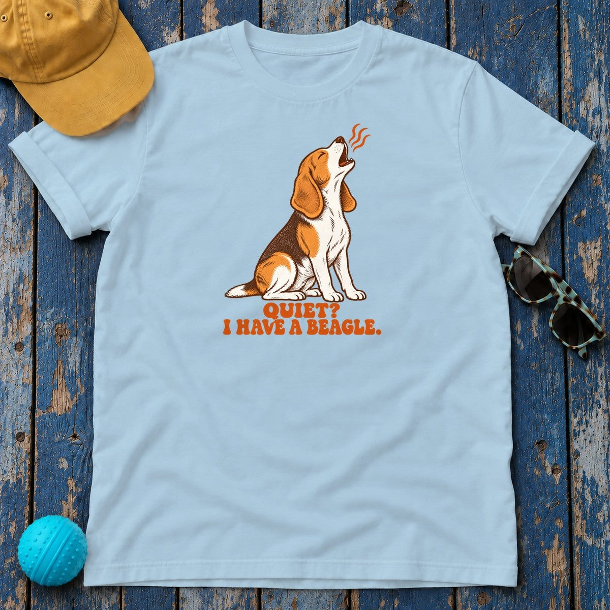 Quiet I Have a Beagle T-Shirt in Light Blue - flat lay