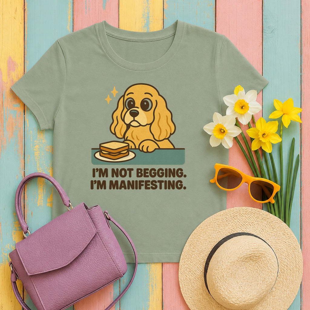 Cocker Not Begging Manifesting Tee in Sage