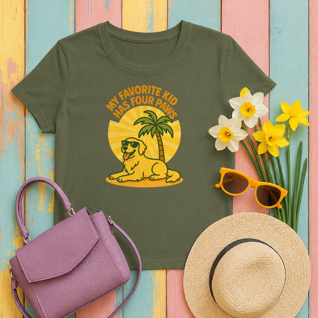 My Favorite Kid Has Four Paws With Golden Retriever T-Shirt in Military Green