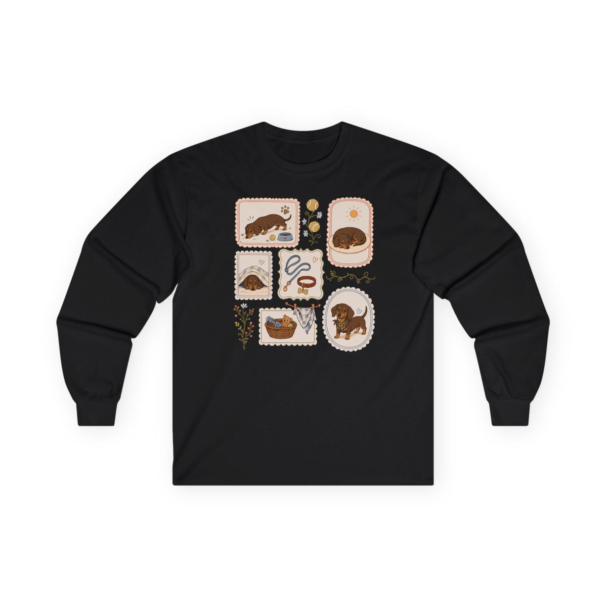 Sweet Dachshund Moments Long Sleeve Tee in Black