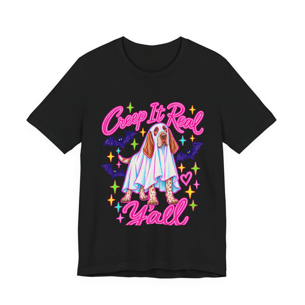 Bracco Italiano Creep It Real Y'all t-shirt in Black, front view