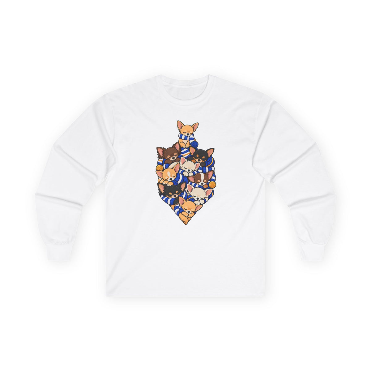 Chihuahua Hanukkah Dreidel long sleeve tee in White