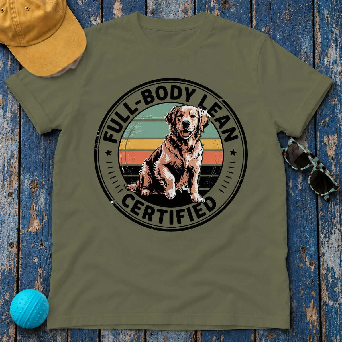 Full Body Lean Certified Golden Retriever T-Shirt in Military Green