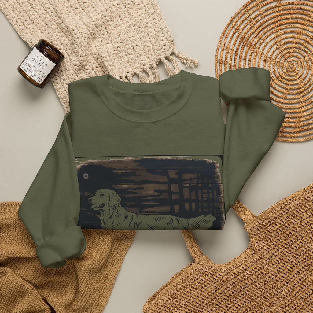 Golden Retriever Woodcut Style Graphic Print Sweatshirt
