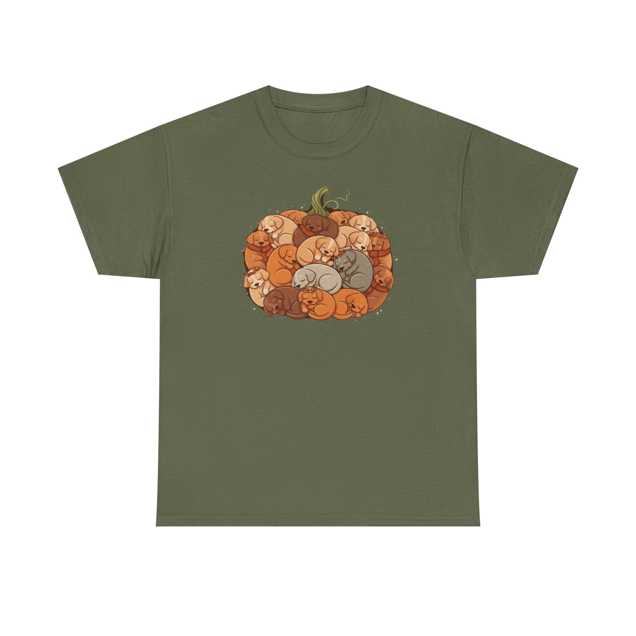 Pumpkin Full of Cute Sleeping Puppies Autumn Vibes T-Shirt