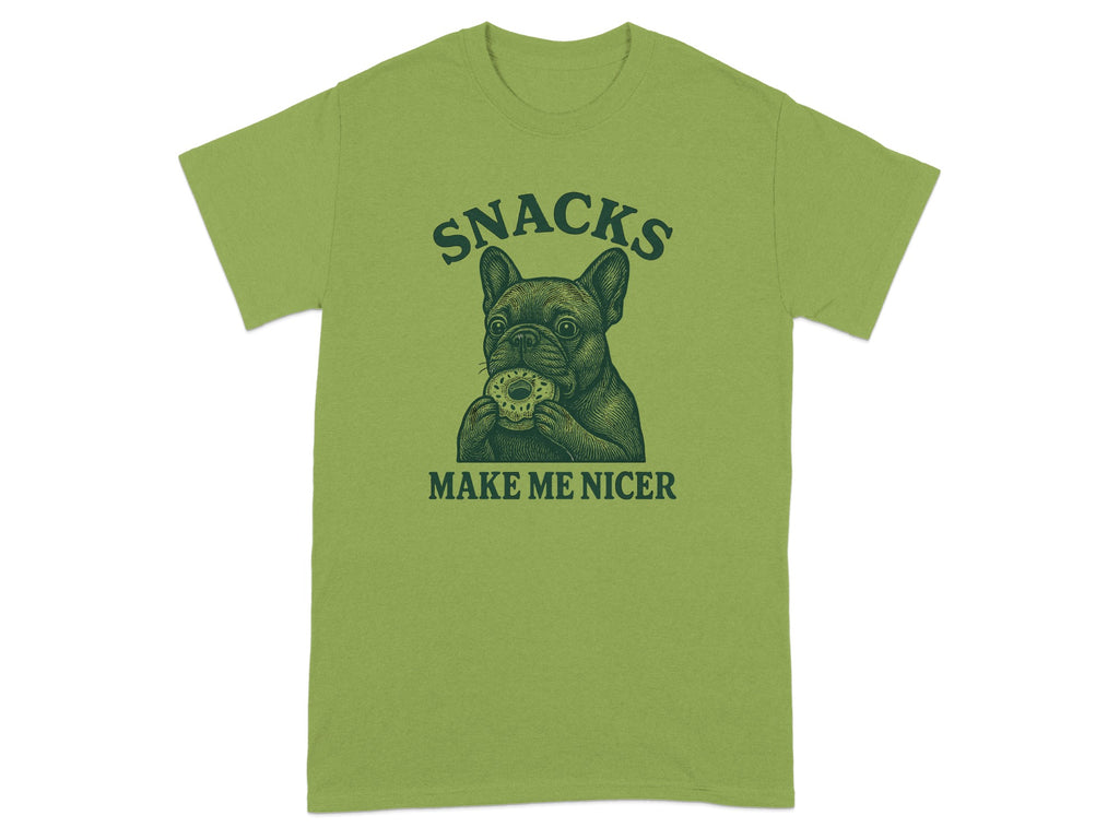 Snacks Make Me Nicer Funny Dog Graphic Tee