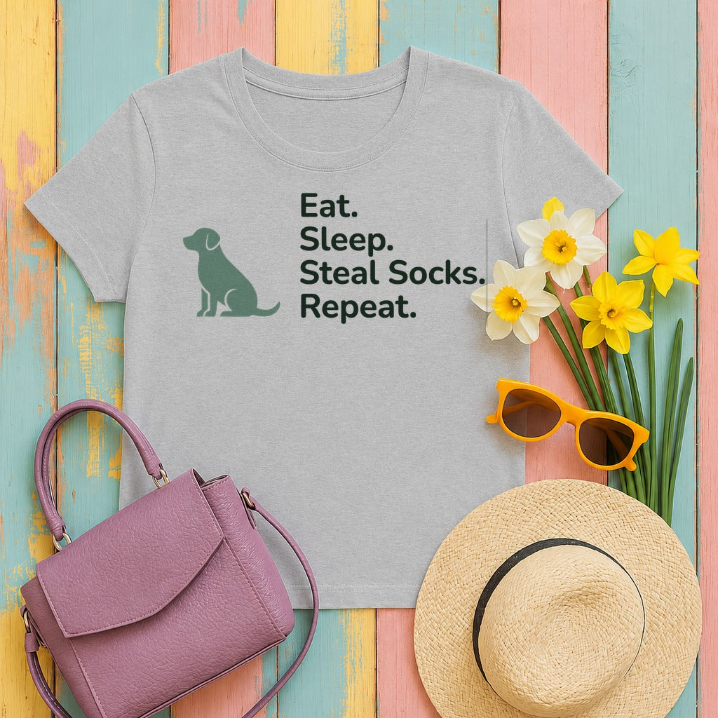 Eat Sleep Steal Socks Dog Lover T-Shirt in Sport Grey