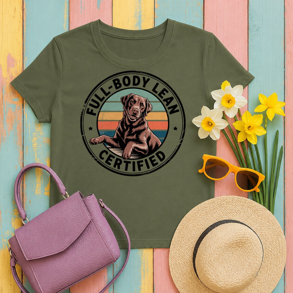 Full Body Lean Certified Chocolate Labrador Retriever T-Shirt in Military Green