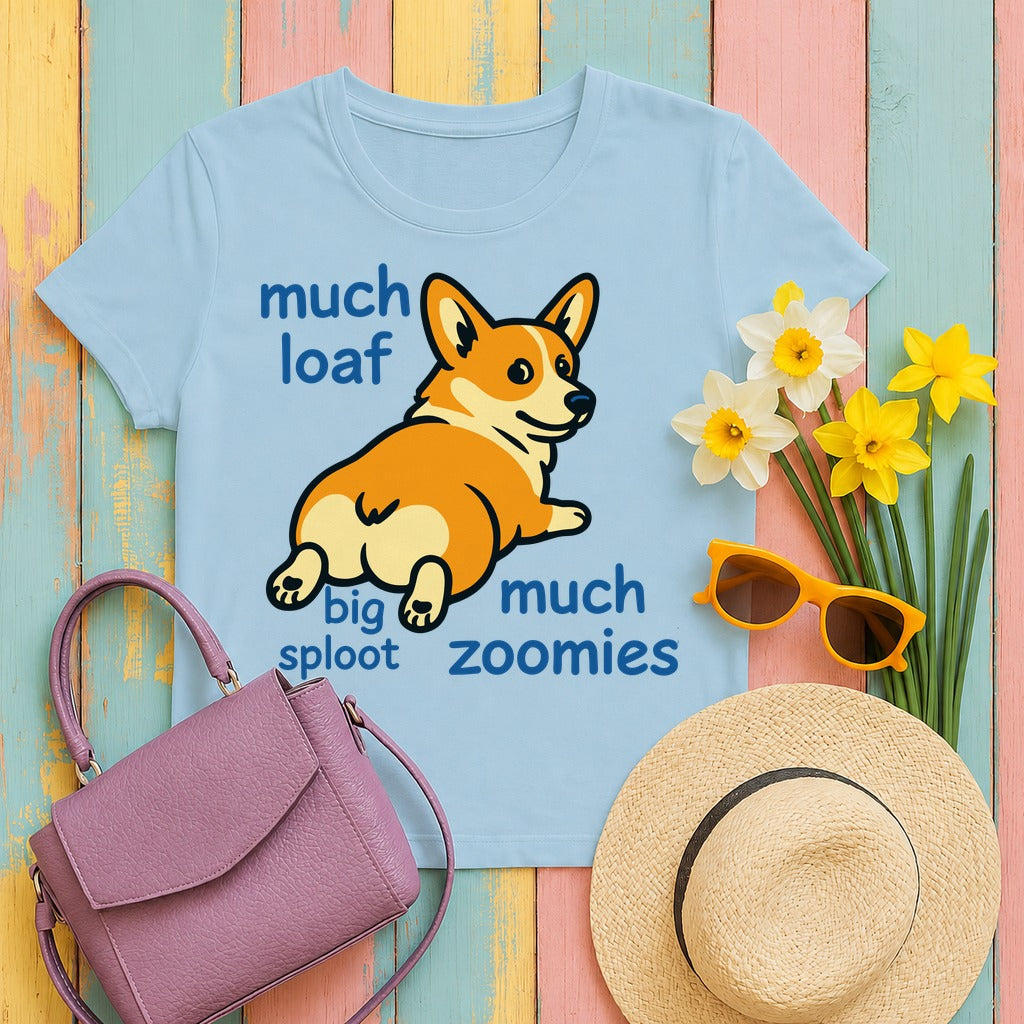 Much Loaf & Sploot Corgi T-Shirt in Light Blue