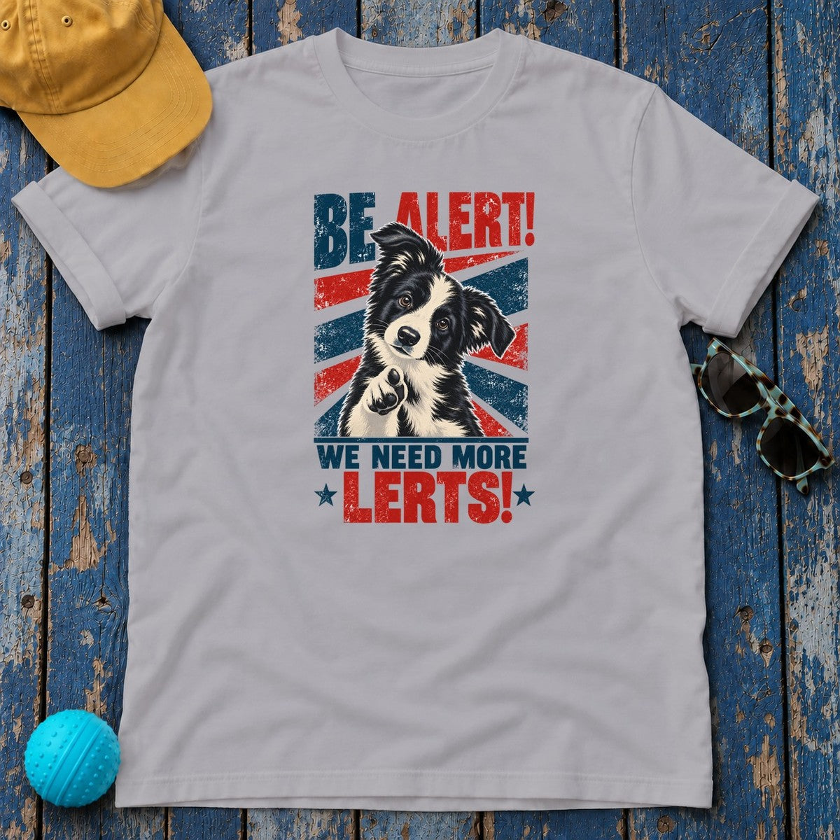 Border Collie Be Alert We Need More Lerts Tee in Athletic Heather