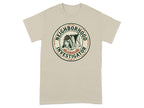Cream t-shirt with round logo: "Neighborhood Investigator Service & Trust" dog graphic.