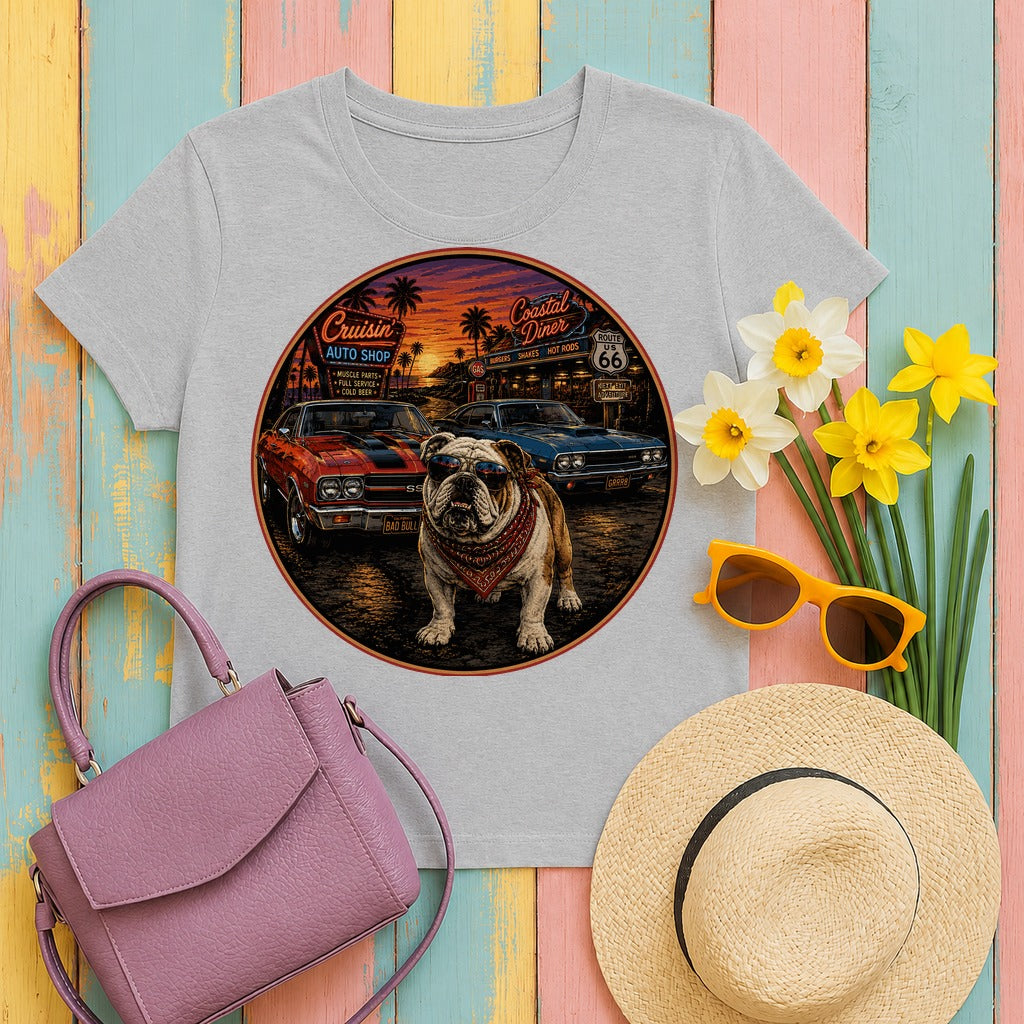 Cruisin' Coastal Bulldog Graphic T-Shirt in Sport Grey