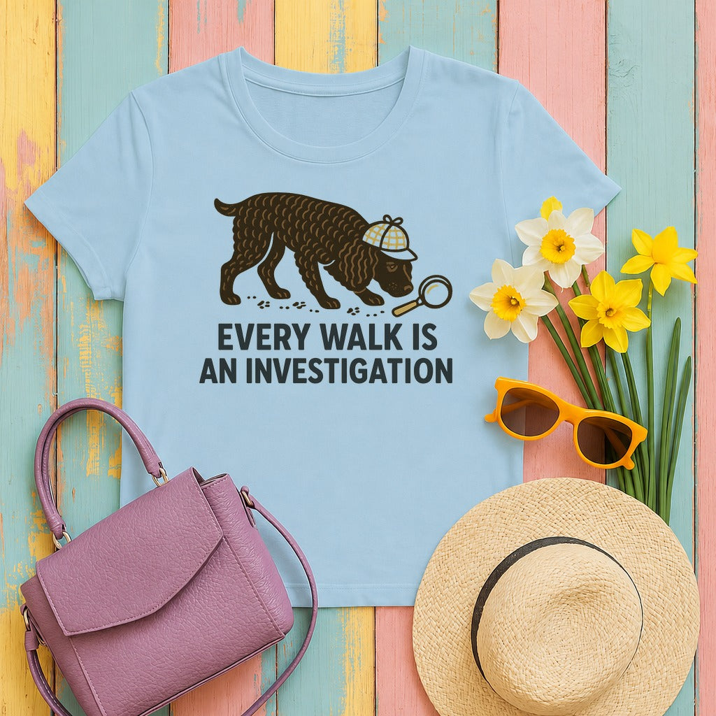 American Water Spaniel Every Walk Is An Investigation Tee in Light Blue