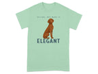 Mint green t-shirt with Vizsla dog and text "ELEGANT".