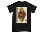 Black t-shirt featuring a King of Hearts playing card design with a golden retriever.