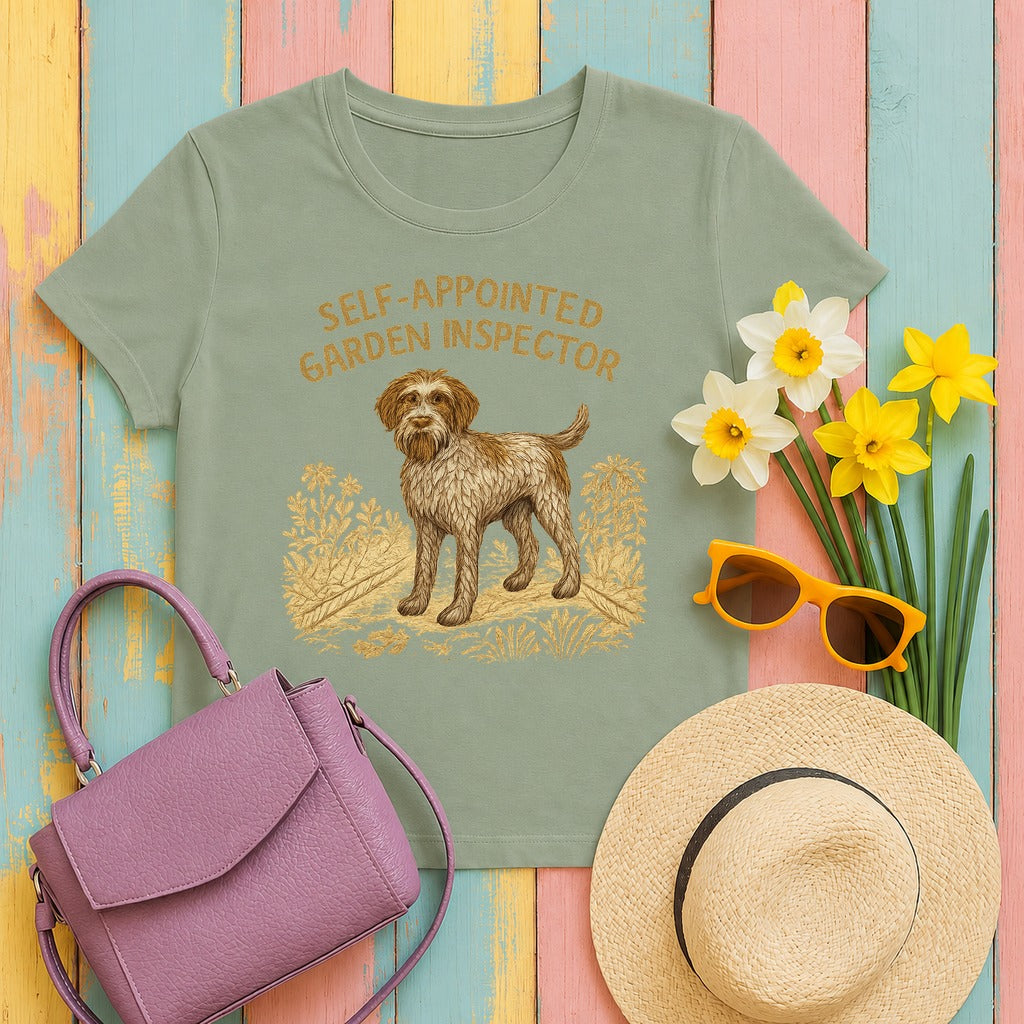 Wirehaired Pointing Griffon Garden Inspector T-shirt in Sage