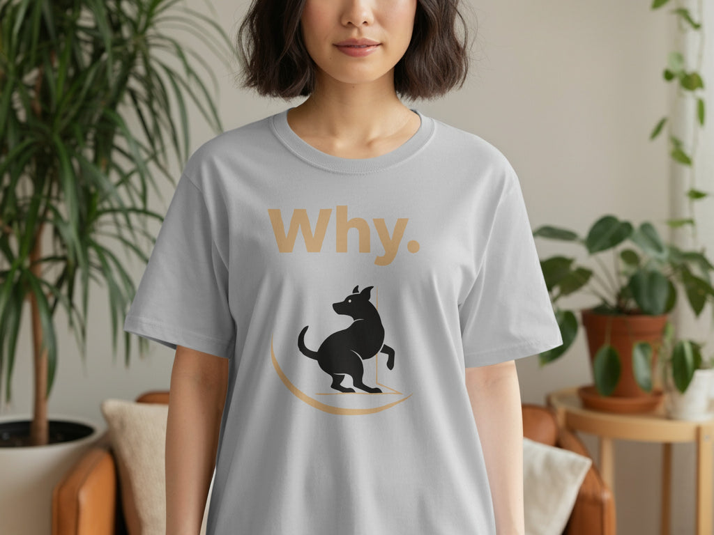 Funny Why Dog Design on Light Grey T-shirt