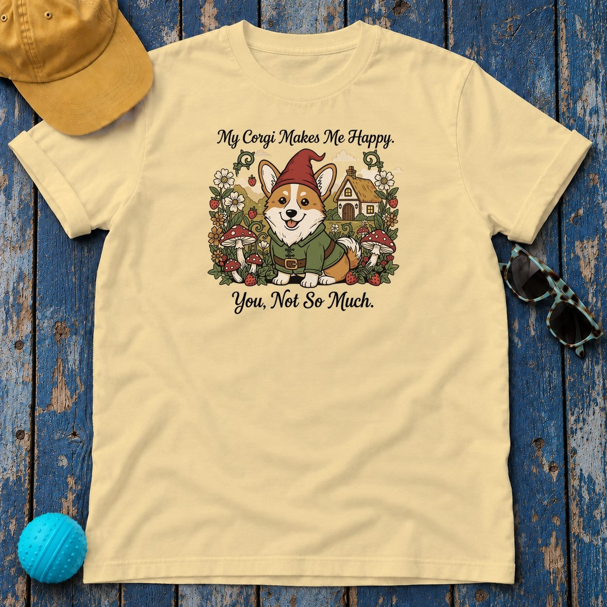 Corgi Gnome T-Shirt in Yellow Haze
