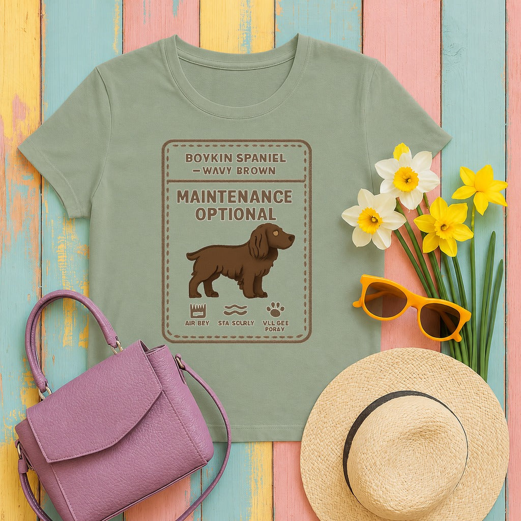 Boykin Spaniel Topknot Maintenance Optional T-shirt in Sage