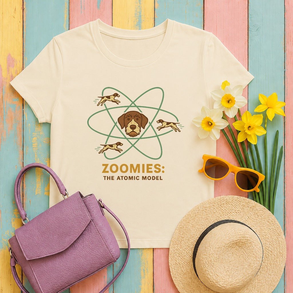 german wirehaired pointer zoomies-atomic tee flat lay hero