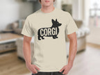 Beige t-shirt with black corgi silhouette and "CORGI" text graphic.