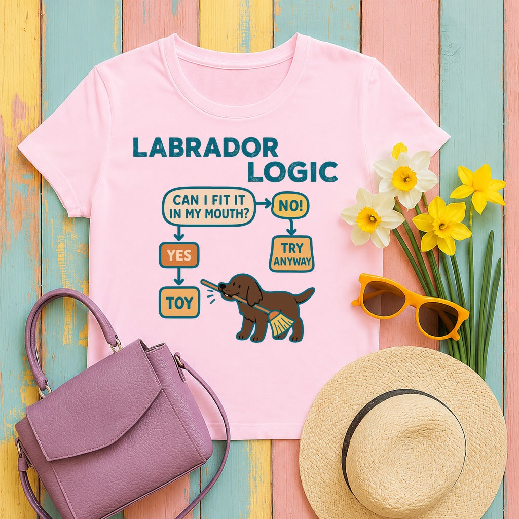 Chocolate Labrador Logic Flowchart T-Shirt in Light Pink