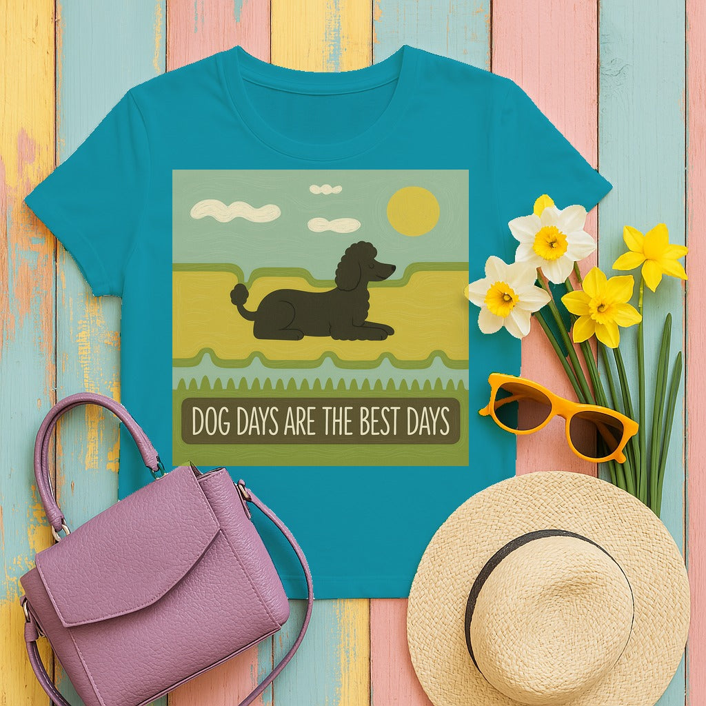 Dog Days Are the Best Days Poodle T-Shirt in Tropical Blue