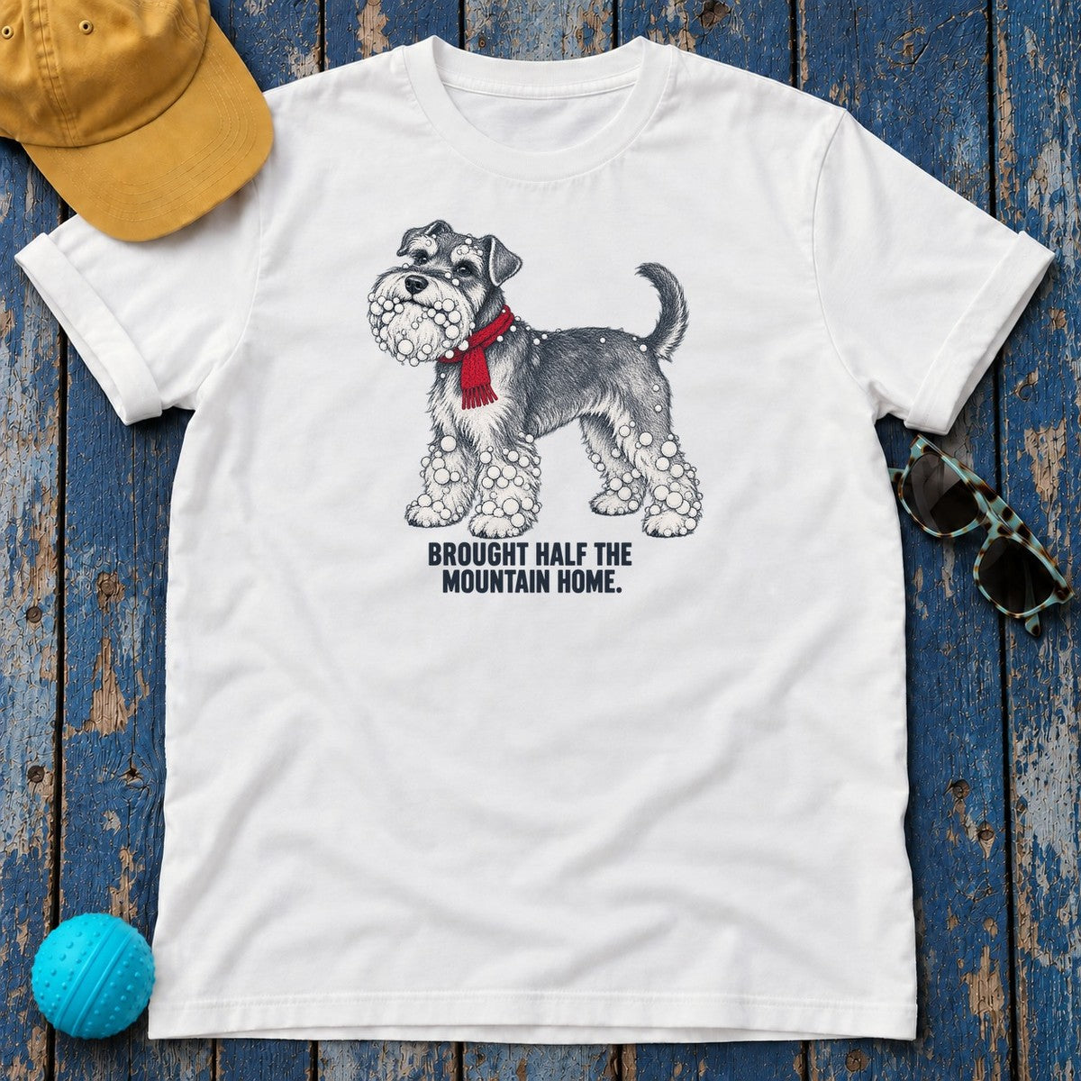 Brought Half the Mountain Home Schnauzer T-Shirt in White - flat lay