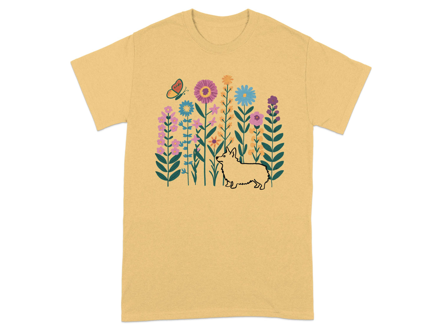 Whimsical Dog and Flower Garden Graphic T-Shirt product