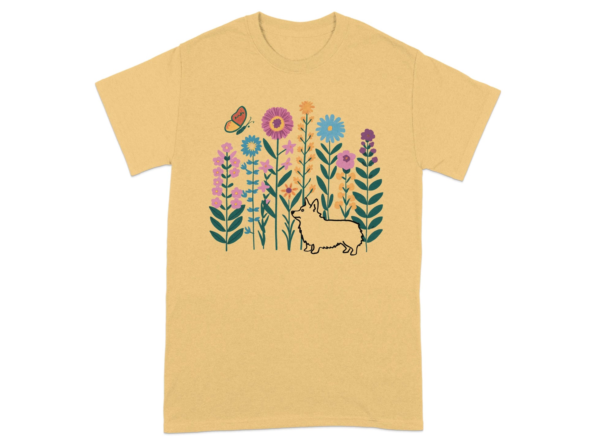 Whimsical Dog and Flower Garden Graphic T-Shirt product