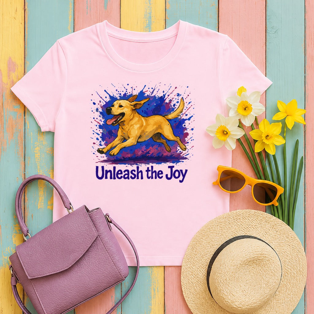 Unleash the Joy Yellow Labrador Retriever T-Shirt in Light Pink