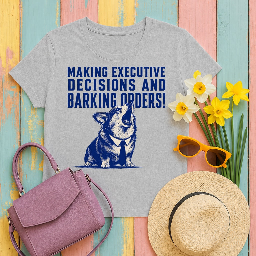 The Executive Corgi Decisions T-Shirt in Sport Grey