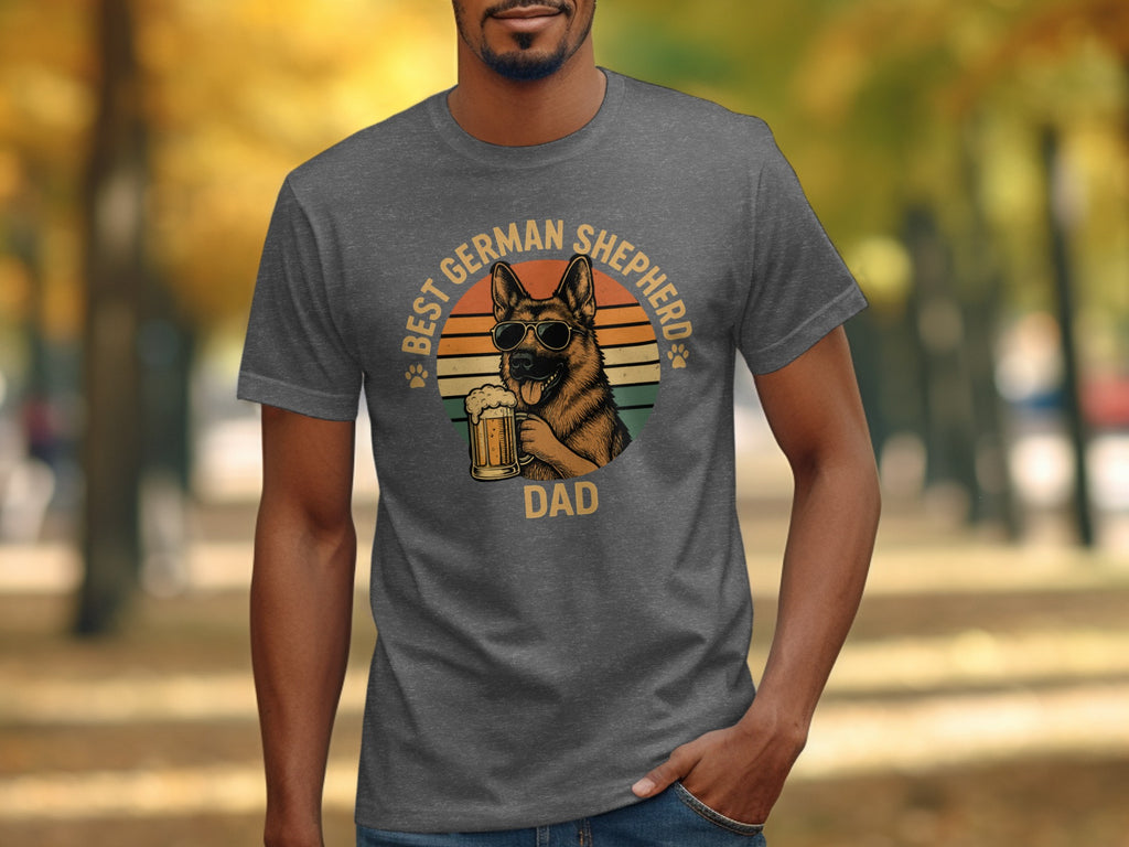 Best German Shepherd Dad with Beer Graphic T-Shirt