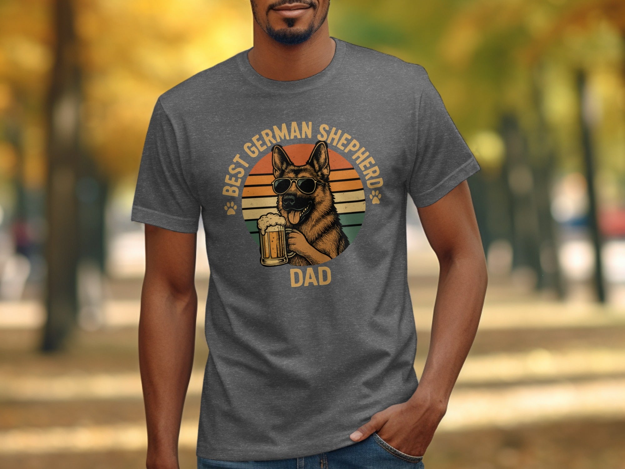 Best German Shepherd Dad with Beer Graphic T-Shirt