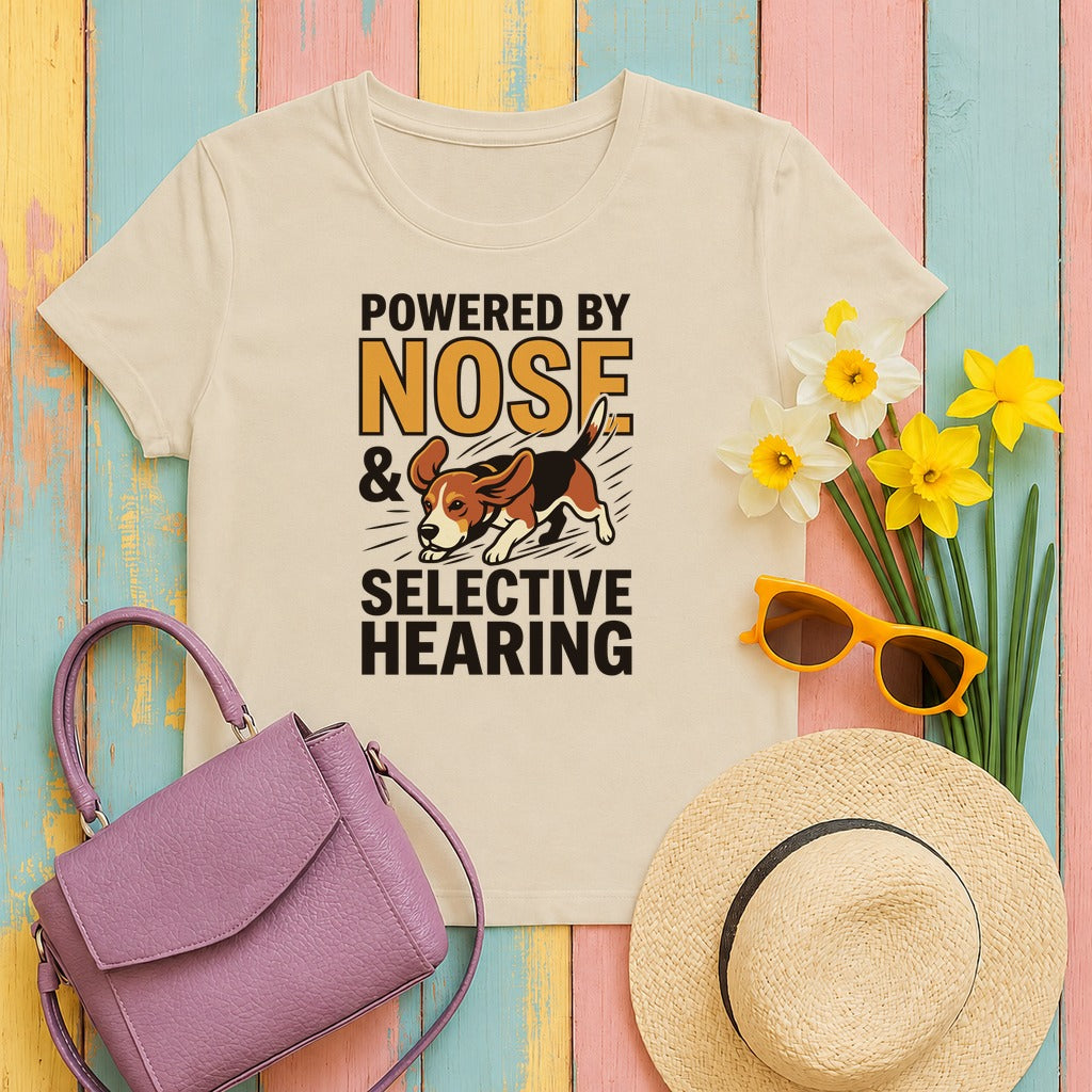 Powered By Nose & Selective Hearing Beagle T-Shirt in Sand