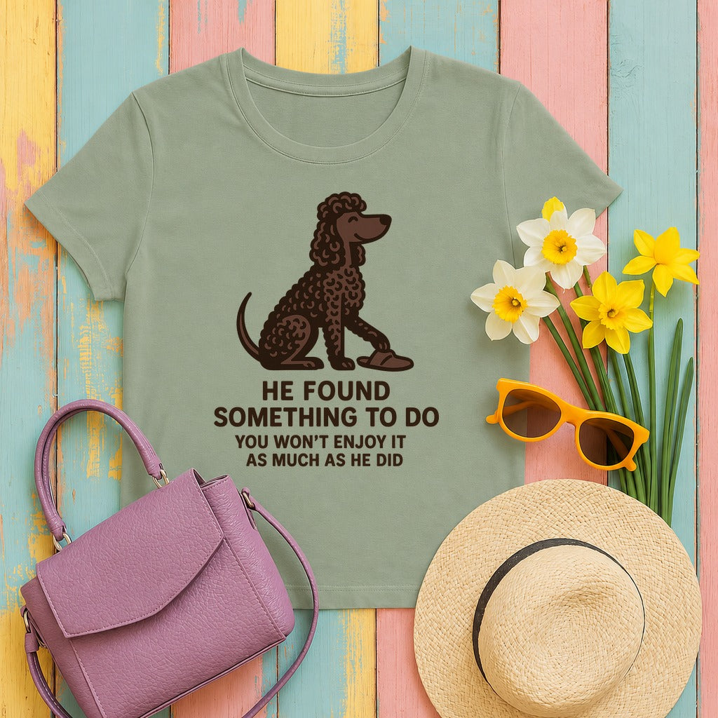 Irish Water Spaniel He Found Something To Do Tee in Sage