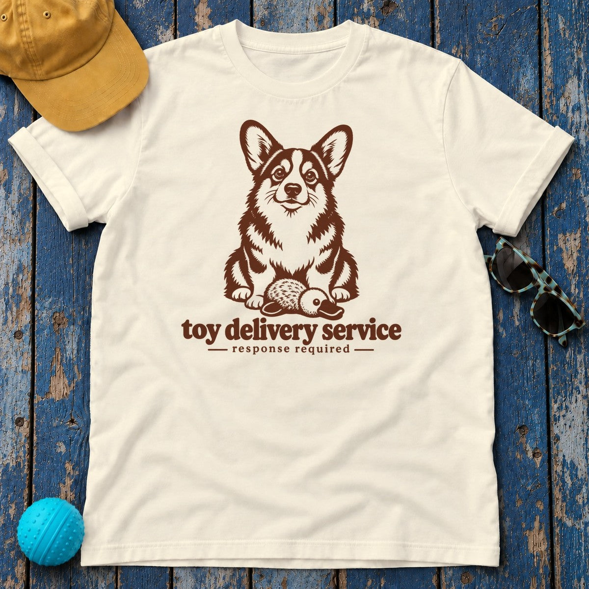 Toy Delivery Service Corgi T-Shirt in Natural