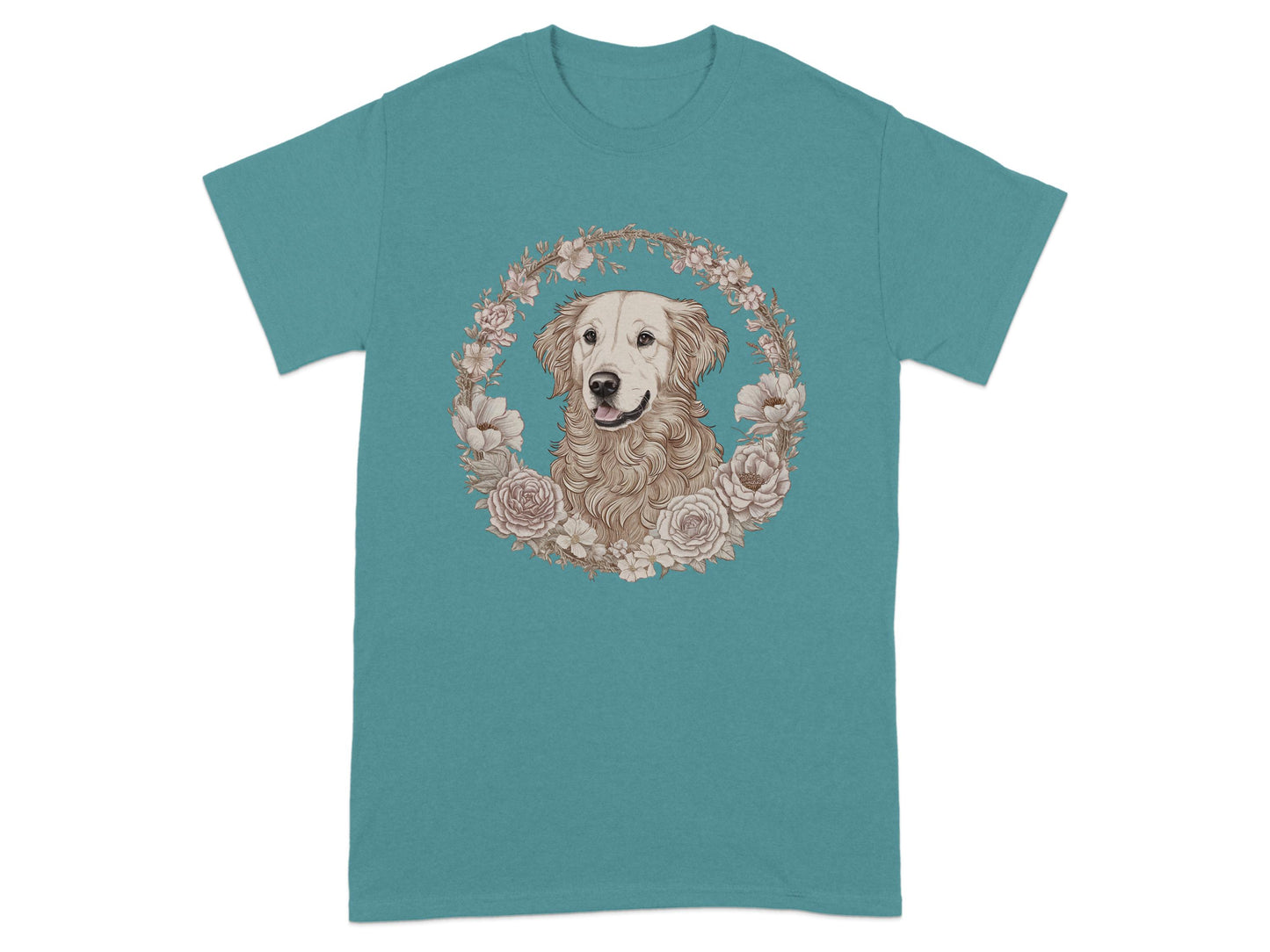 Golden Retriever Floral Circle Design T Shirt product