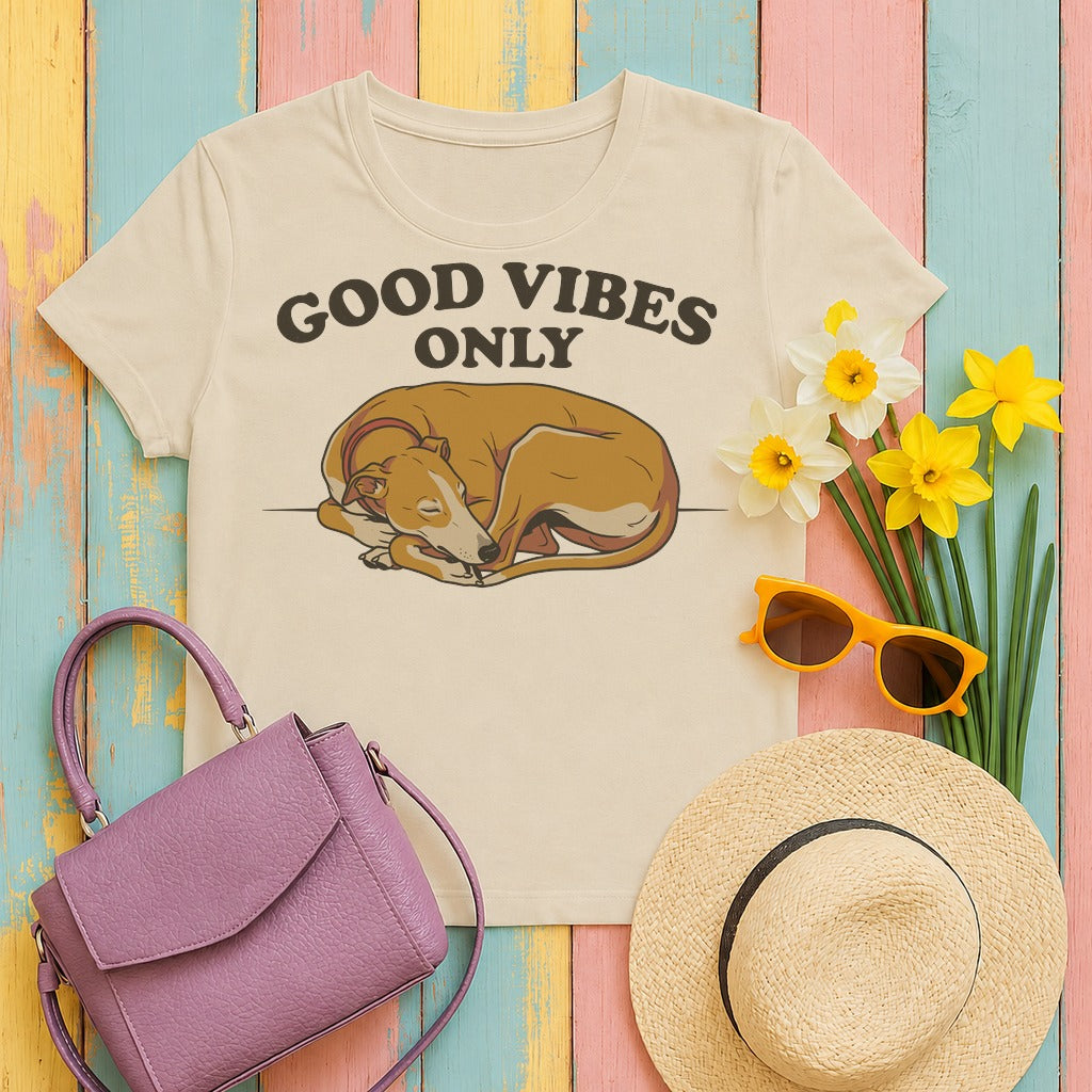 migbackfill the-good-vibes-only-greyhound-t-shirt tee flat lay hero v8