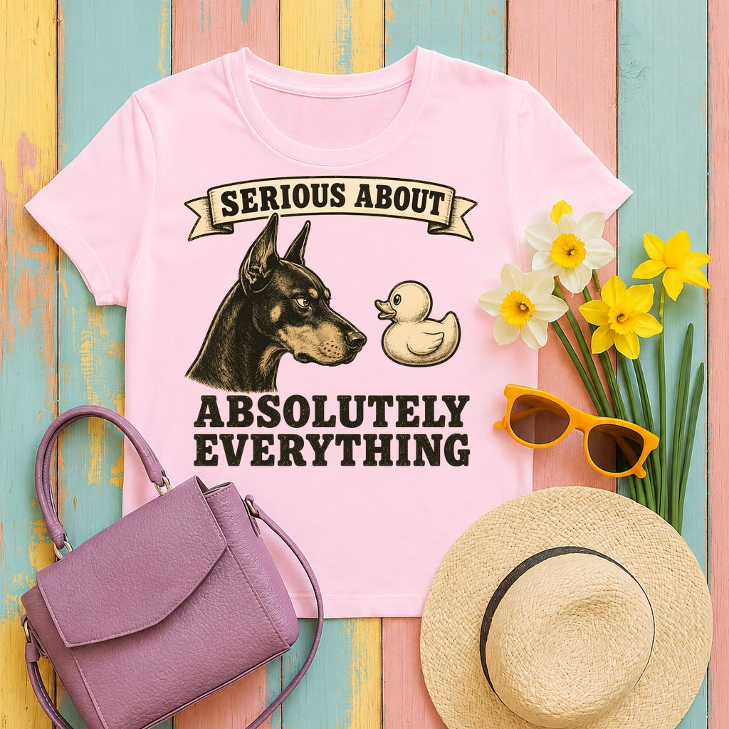 Serious About Everything Doberman T-shirt in Light Pink