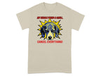 Beagle wearing a yellow starburst shirt, "My beagle found a smell. Cancel everything!"