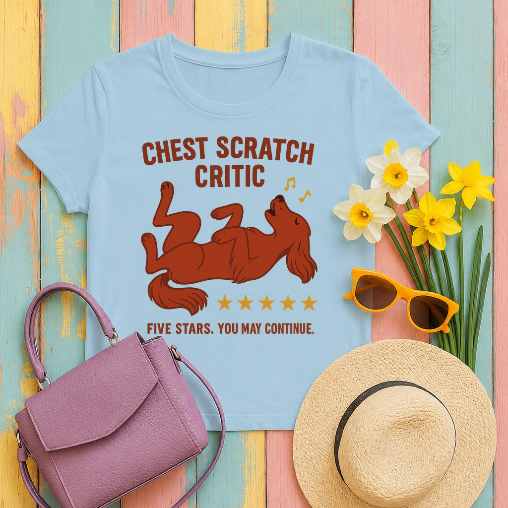 Irish Setter Chest Scratch Critic T-shirt in Light Blue