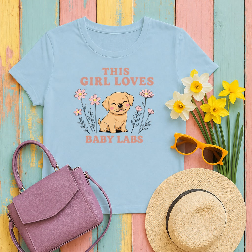 This Girl Loves Baby Labs Cute Puppy Dog Design T-Shirt in Light Blue
