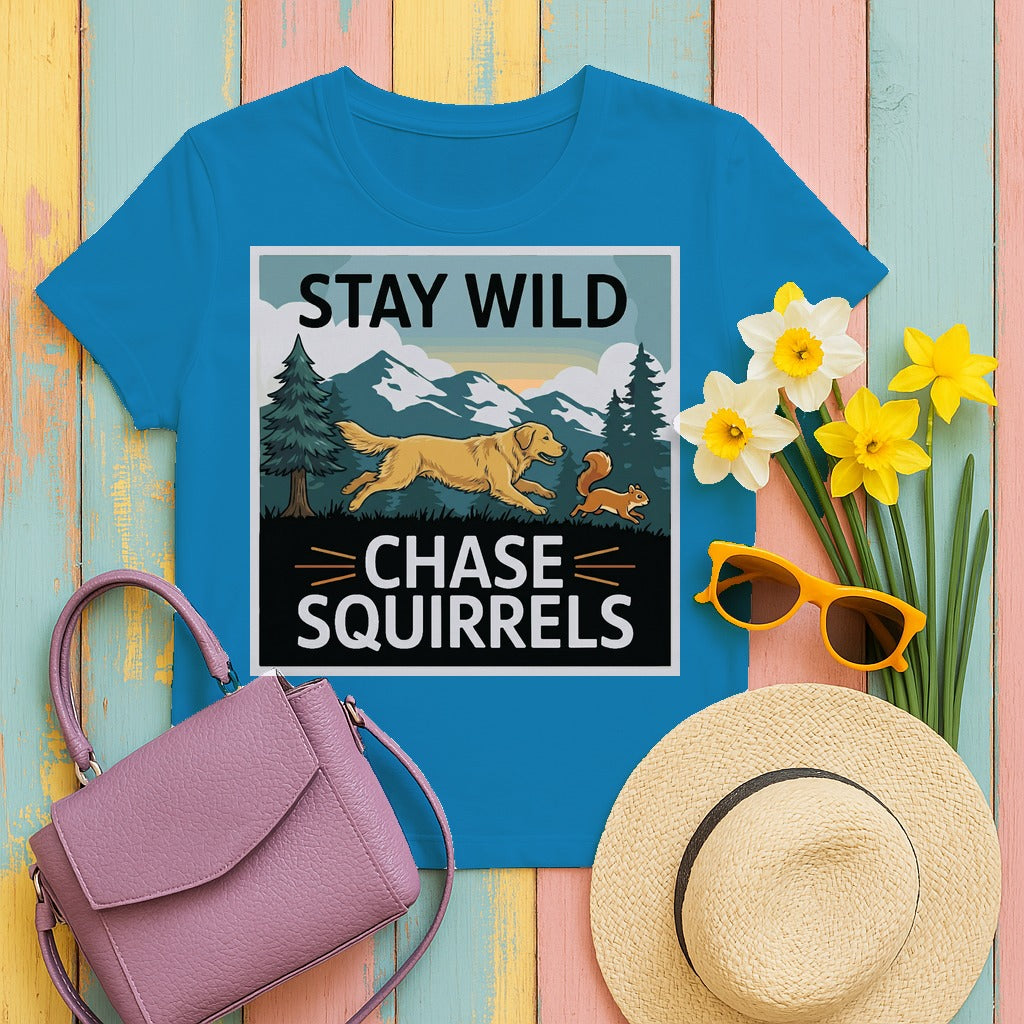 Stay Wild Chase Squirrels T-Shirts in Sapphire