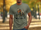 Dachshund detective with magnifying glass on t-shirt, "Every Walk is a Cold Case."