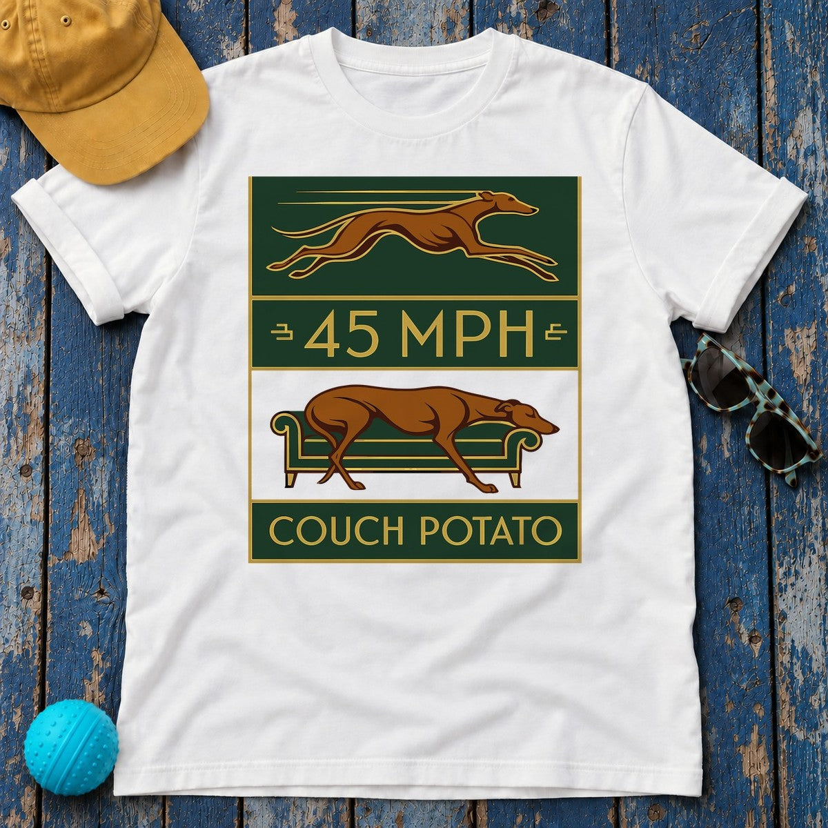 Greyhound 45 MPH Couch Potato Tee in White