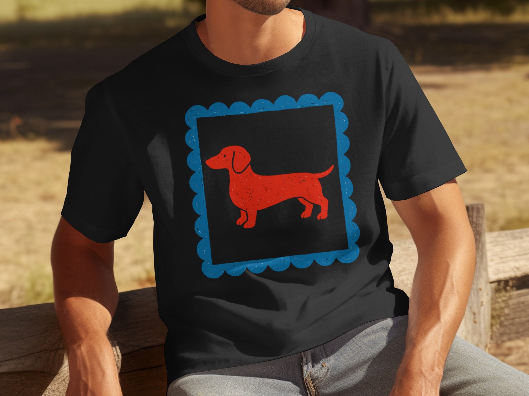 Dachshund Graphic T-Shirt with Scalloped Frame Design