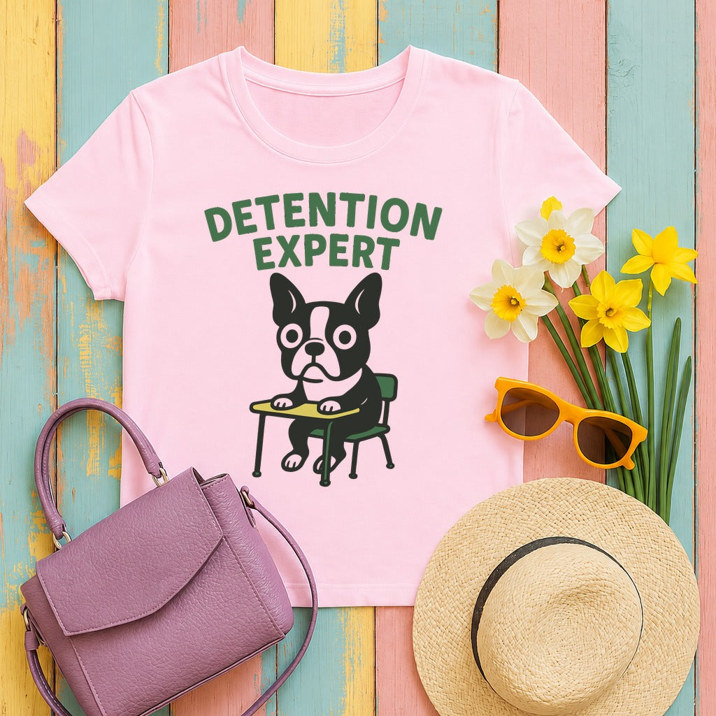 Detention Expert Boston Terrier T-Shirt in Light Pink