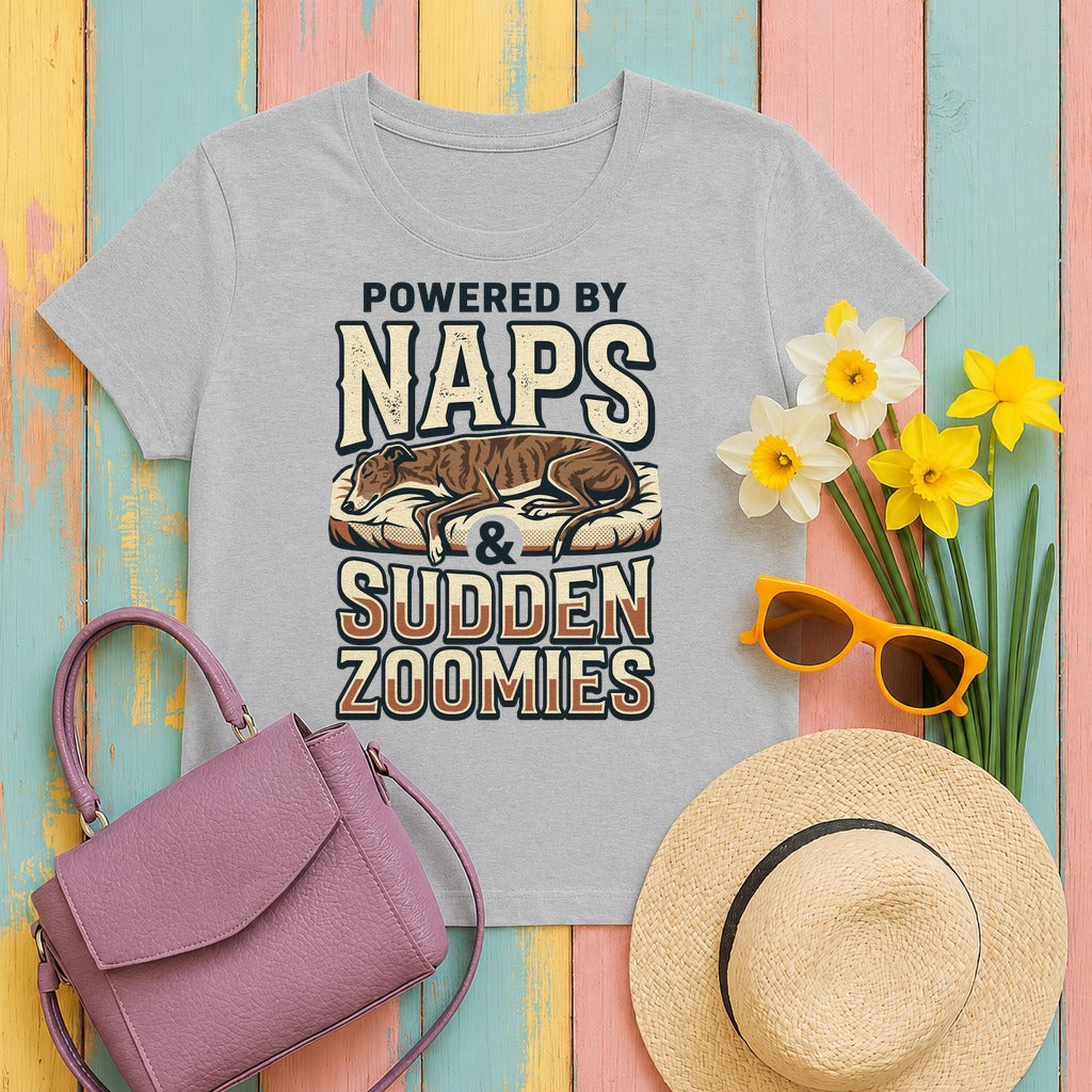 Powered By Naps & Zoomies Greyhound T-Shirt in Sport Grey